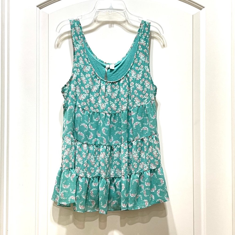 Lauren Conrad Tank Top Blouse Flowy Floral Teal Turquoise Blue Pink White XS